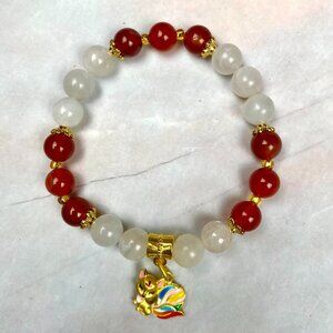 9-Tail Fox Charm Bracelet, Kitsune Jewelry, Genuine Moonstone Crystal Bracelet
